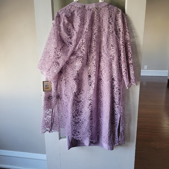 Maya Brooke Beaded V-Neck Dress with Sheer Sleeve Jacket Lilac Size 16W NWT - Picture 10 of 17